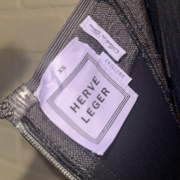 HERVE LEGER Strapless Gunmetal Chain Dress XS leather stretch - Picture 9 of 9